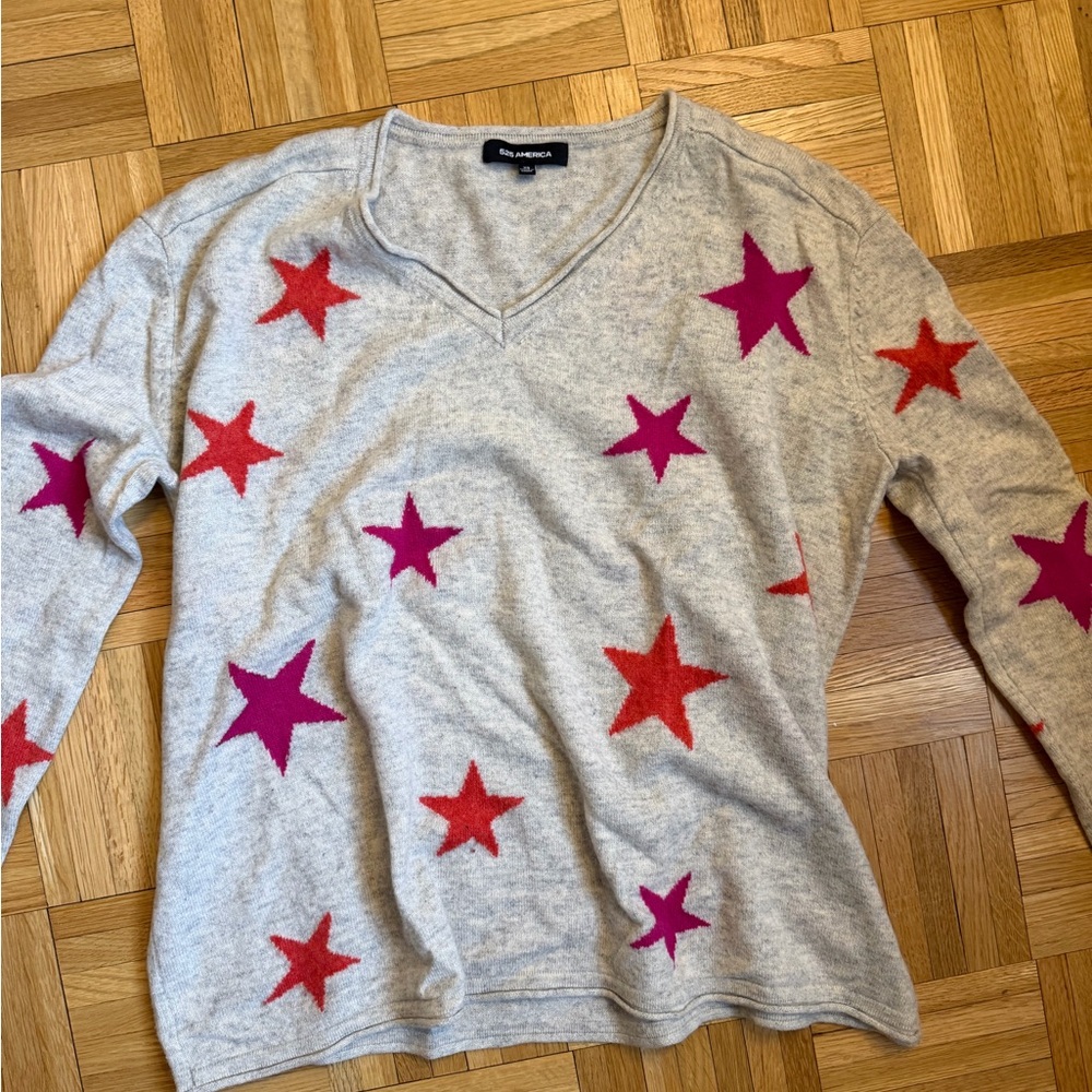 Gray Sweater with Red and Pink Stars